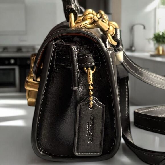 🖤 NWT Coach Luxe Refined Calf Leather Sammy 12 Top Handle Crossbody in Black - Picture 8 of 17